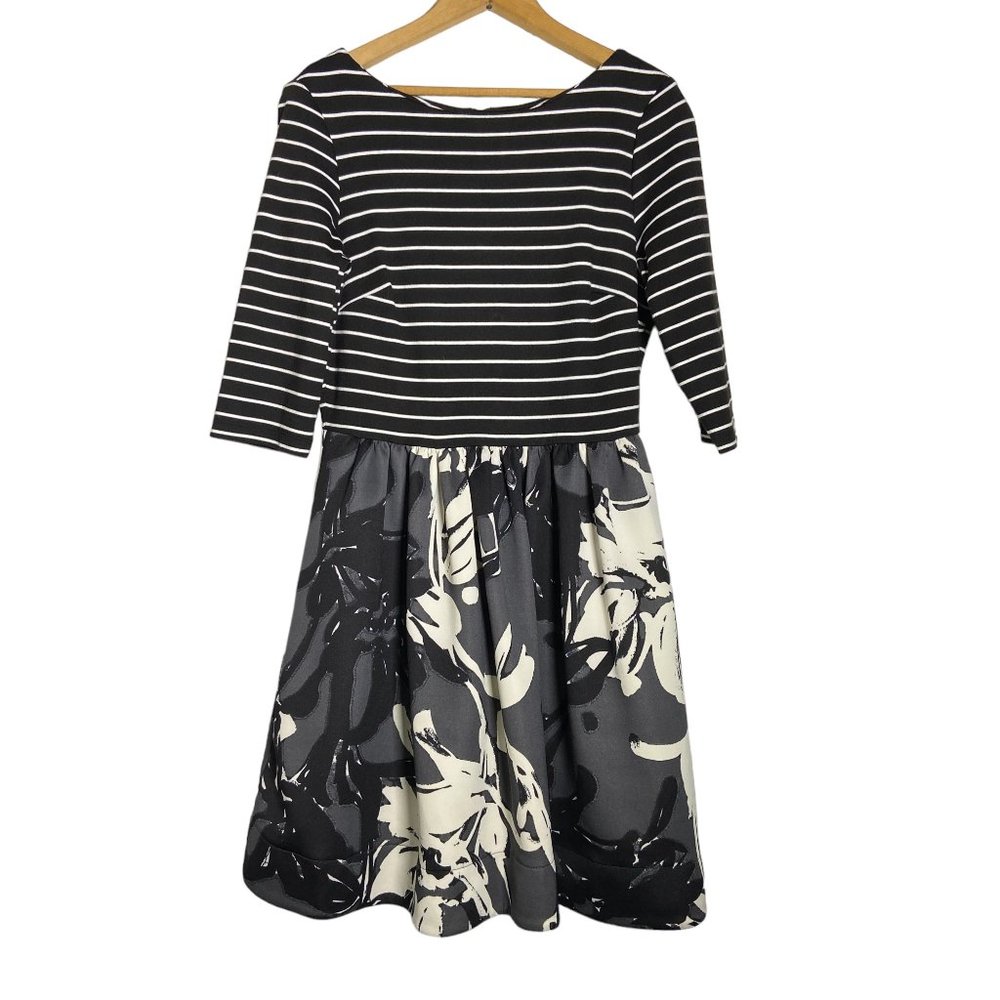 Just Taylor Black and White stripe and floral 3/4 sleeve dress size 10